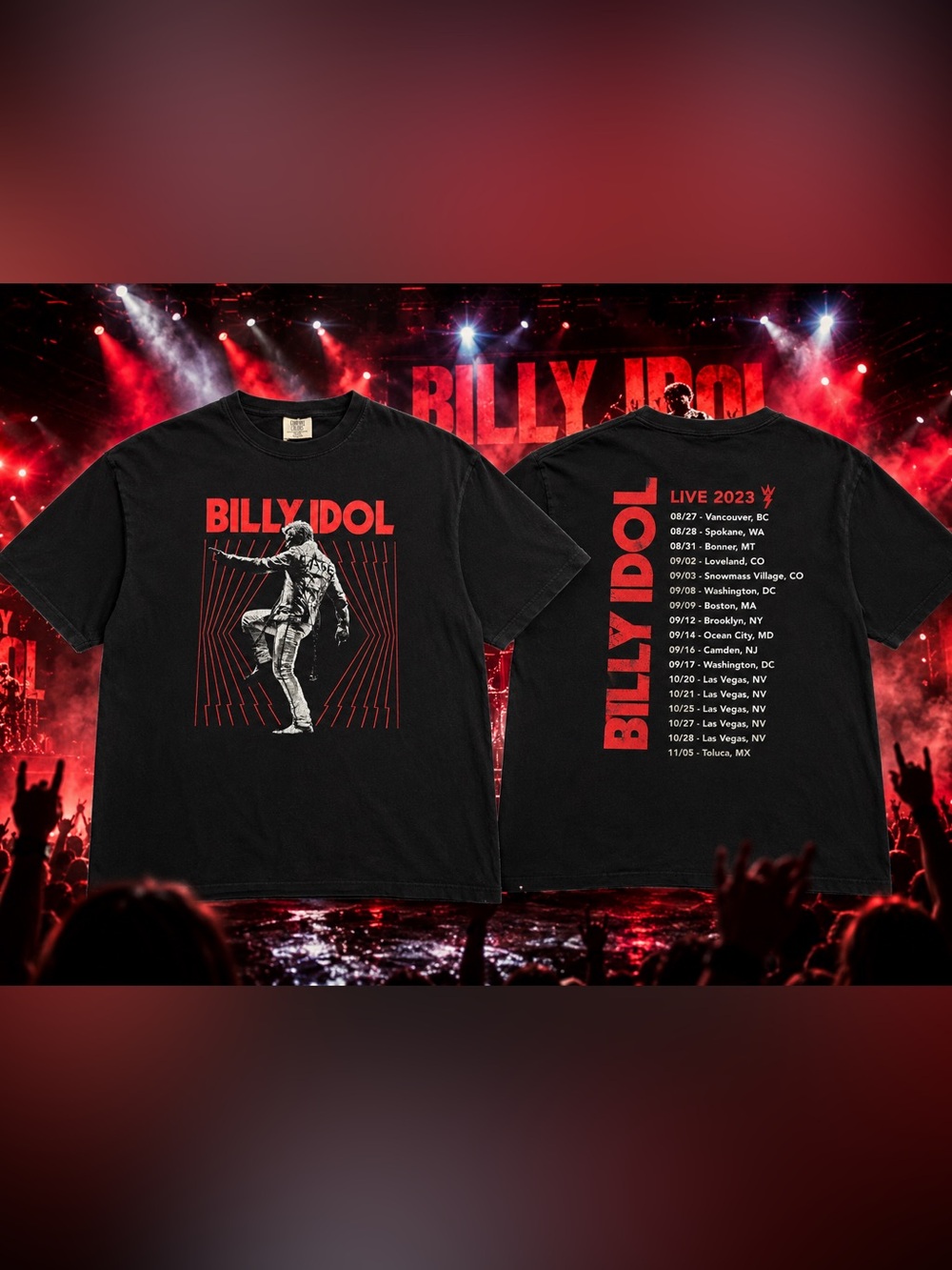 Billy Idol Live 2023 Tour Graphic Tee Black Comfort Colors 2XL